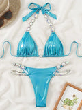 Snake Printed Halter Rhinestone Diamond Bikini Women Swimwear Female Swimsuit Two-pieces Bikini Set Brazilian Bathing Suit Swim