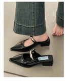 2026 New Summer Women Cover Toe Mules Slippers Fashion Metal Decoration Thick Heel Slide Shoes Comfort Street Style Footwear