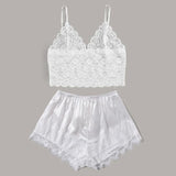 4PCS Women's Long Pajamas Set White Lace Satin Silk Night Lingerie Tops And Shorts Casual Sleepwear Loose Wedding Home Gown