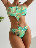 2026 Halter Monokini Swimsuit One Piece Sexy Ring Link Swimwear Women Bathing Swimming Swim Suit Padded Beachwear Summer XXL