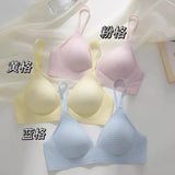 Sexy Kawaii Checkered Bralette Small Bust Lift Japanese Style Anti-Sagging Wirefree Pure Cotton Set Breathable Comfort Bra S-XL