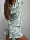 Leopard Print Pajama Set for Women Summer Sexy Crop Top and Shorts Loungewear Loose Short Sleeve Sleepwear Home Outfit