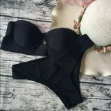 WackDaria sexy bikini set black color push-up women swimsuit swimwear women biquini maillot de bian femma black summer swimsuit