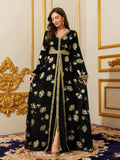 Abayas for Women Muslim Moroccan Floral Maxi Kaftan Dress Arabic Islamic Dubai Robe Ramadan Prayer Clothes