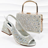 doershow Italian brown Shoes And Bag Sets For Evening Party With Stones Italian Leather Handbags Match Bags!   HMP1-21