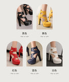 NASBAVI Summer Fashion Women Sandals Round Toe Chunky Heels 12cm Platform 3.5cm Zipper Crystal Plus Size 48 49 50 Party Shoes