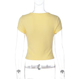 FDYOUI Fashion Casual V-neck Short Sleeve Solid T-shirts Streetwear Y2K Women's Summer Slim Cropped Tops Girls White Tee Shirt