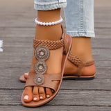 Summer Gold Crystals Flat Sandals for Women Plus Size 43 Slip On Gladiator Sandals Woman Weave Strap Soft Sole Bohemia Sandles