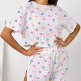 Women Pajamas Set Women's Short Sleeve Shorts Jacquard Print Summer Fashion Two-piece Pajamas Homewear Set Loungewear for Women
