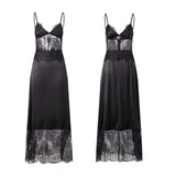 2026 Summer Women's Lace Patchwork Satin Dress Sleeveless Spaghetti Strap V Neck Long Dress Retro Sexy Elegant Dresses