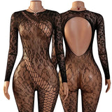 Women's One-Piece Trousers Tights Long Sleeve Half See-through Off-Shoulder Party Outfit Crotchless Bold Underwear Sexy Body Set