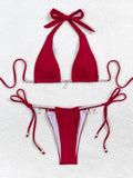 Pearls Halter High Cut Strappy Bikini Women Swimwear Female Swimsuit Two-pieces Bikini Set Bather Bathing Suit Swim Beachwear