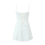 Foridol Lace Up Mini Summer Dress Sundress Women Spaghetti Strap Sexy Short White Beach Vestidos Fishbone Party Club Dress 2025