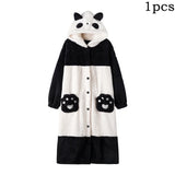 Cartoon Panda Plush Pajamas Robes Anime Adult Nightgown Winter Long Sleeve Night Dress Halloween Party Comfy Kawaii Girl Slipper