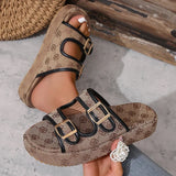 Flowers Embroidery Thick Bottom Sandals Women Fashion Designer Buckle Platform Slippers Woman Summer 2025 Non Slip Sandles Mujer