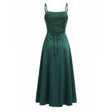 Australian Women's Back-cross-strap Hollow-out Camisole Dress With Chest Pleats Slim-fit Waist And Long Skirt Pure Desire ZJBL