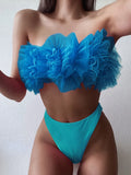 2025 New Sexy 3D Flower Mesh Ruffled Swimsuit High Waist bikini Women Bandeau Swimwear Female Two Pieces Bikini set Bathing Suit