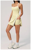Naked Women's Tennis Dresses for Women Breathable Back Hollowed Out Sleeveless Mini Dress Built in Shorts Tight Sports Skirt
