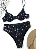 New Sexy Butterfly Printed High Waist Bikini Female Swimsuit Women Swimwear Two-Pieces Bikini Set Bather Bathing Suit Swim V3067