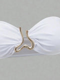 with Long Mesh Skirt Bandeau Bikini Women Swimwear Female Swimsuit Three-pieces Bikini Set Bather Bathing Suit Swim Beachwear