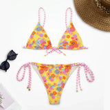 sexy flower print triangle bikinis sets two pieces side tie swimsuit thong Swimwear Biquini conjunto de bikini tankini beachwear