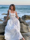 Bowknot White Summer Women's Dress Elegant Tank Beach Long Sundress Vestidos Sleeveless Holiday Chic Black Slim Maxi Dress 2025