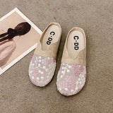 Breathable Mesh Linen Slippers For Women Summer Flat Shoes Anti-slip Female Indoor Outdoor Slides Office Lady Walking Sandals