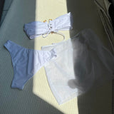 With Mesh Skirt Bandeau Bikini Women Swimwear Female Swimsuit Three-pieces Bikini Set Metal Ring Bathing Suit Swim Beachwear