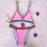 Pink Crochet Bikini 2025 Sexy Women Swimsuit Female Swimwear Micro Bikini Set Bandeau Swimming Suit Beachwear Brazilian Biquini