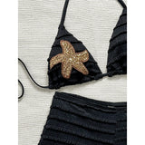 Sequins Starfish Halter High Waist Bikini Female Swimsuit Women Swimwear Two-Pieces Bikini Set Bather Bathing Suit Swim V8215