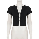 Sexy hot girl solid color short-sleeved T-shirt round neck slim basic versatile top