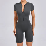 Padded Backless Yoga Cycling jumpsuit  Women Zipper GYM Sportswear Fitness One Piece Sports Suit V Back Workout Playsuit