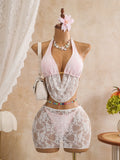 Sexy Black Mesh Shorts 3 Piece Bikinis Sets  2026 Women Pearls Push Up Tassel Bra Swimsuit Beach Holiday Bathing Suit Swimwear