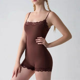 FDYOUI Sexy Spaghetti Strap Fitness Sports Overalls Women's Lace Patchwork Sleeveless Gym Yoga Bodysuit One Piece Rompers Tights