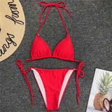New Sexy Neon Pink Brazilian Bikini Women Swimwear Halter Swimsuit Female Two-Pieces Bikini Set Bather Bathing Suit Swim V1312