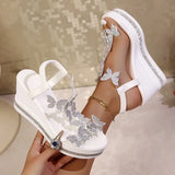 Rhinestone Butterfly Decor Chunky Platform Sandals Women Fashion Slip On Wedges Sandles Woman Lightweight Elastic Band Sandals