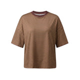 Summer Women's Loose T-shirt Casual Stylish Striped Crew Neck Short Sleeve Drop Shoulder Tee Tops