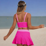 Vintage Black Patchwork Bikini Set 2026 Women Drawstring Pleate Push Up Sports Bra Swimwear Skirt High Waist Two Piece Swimsuit