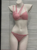 French Style Pure Desire Lingerie Set 3cm Thick Padded Cup Pink Diagonal Strap Nightclub Wear Sexy Bra Panty Set 32-38AB Canada
