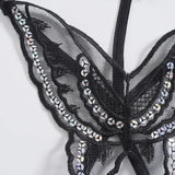 Double-Layer Thin Strap Sexy Thong Butterfly Embroidery Low Waist Sexy Bikini Pure Lace Sequins T-Shaped Panties Sexy G-strings