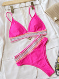 2026 New Bikini Sexy Rose Red Patchwork High Waist Swimwear Swimsuit Women Bikinis Set Bathing Suit Beach Bikini Female Push Up