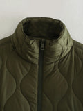 Quilted Argyle Coat Cape Rainproof Jacket Women Winter Jacket Army Green Casual Padded Loose Parkas Oversize Turtleneck Coat