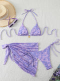 Halter Triangle String Bikinis 2026 Women Sexy Printed Swimsuit 3 Pieces Swimwear Female Bathers Bathing Swimming Swim Suit