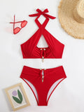 Halter Cut Out High Waist Bikini Female Swimsuit Women Bandeau Swimwear Two-pieces Bikini set Bather Bathing Suit Swim Beachwear