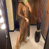 3 Colors Sexy Glitter Mesh Sheer See Through Tunic Beach Cover Up Cover-ups Beach Dress Beach Wear Beachwear Female Women V3217