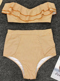 2025 Striped Top Ruffle High Waist Bikini Women Swimwear Female Swimsuit Two-pieces Bikini set Bandeau Bikinis Bathing Suit Swim