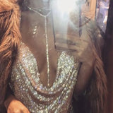 Festival Brilliant Rhinestone Backless Party Crop Top Women 2025 Summer Glitter Evening V Neck Diamonds Metal Tank Tops