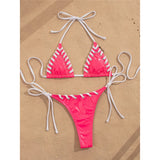 PU Faux Leather Halter Bikini Female Swimsuit Women Swimwear Two-Pieces Bikini Set High Cut Leg Bather Bathing Suit Swim V8095