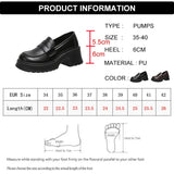 Brown Pu Leather Platform Loafers for Women British Style Round Toe Thick Heel Pumps Woman Slip On High Heels Office Shoes Lady
