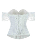 Corset's new retro lace fishbone body-shaping shirt with shoulder straps and bubble sleeves gathered to hold the sternum.